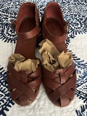 Timberland Chestnut Woven Leather Ankle-Strap Sandals